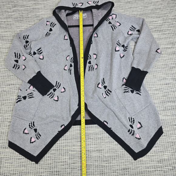 Think Geek Cat Cardigan Sweater Womens Medium Grey Knit Hooded Long Sleeve Kitty - Picture 5 of 10